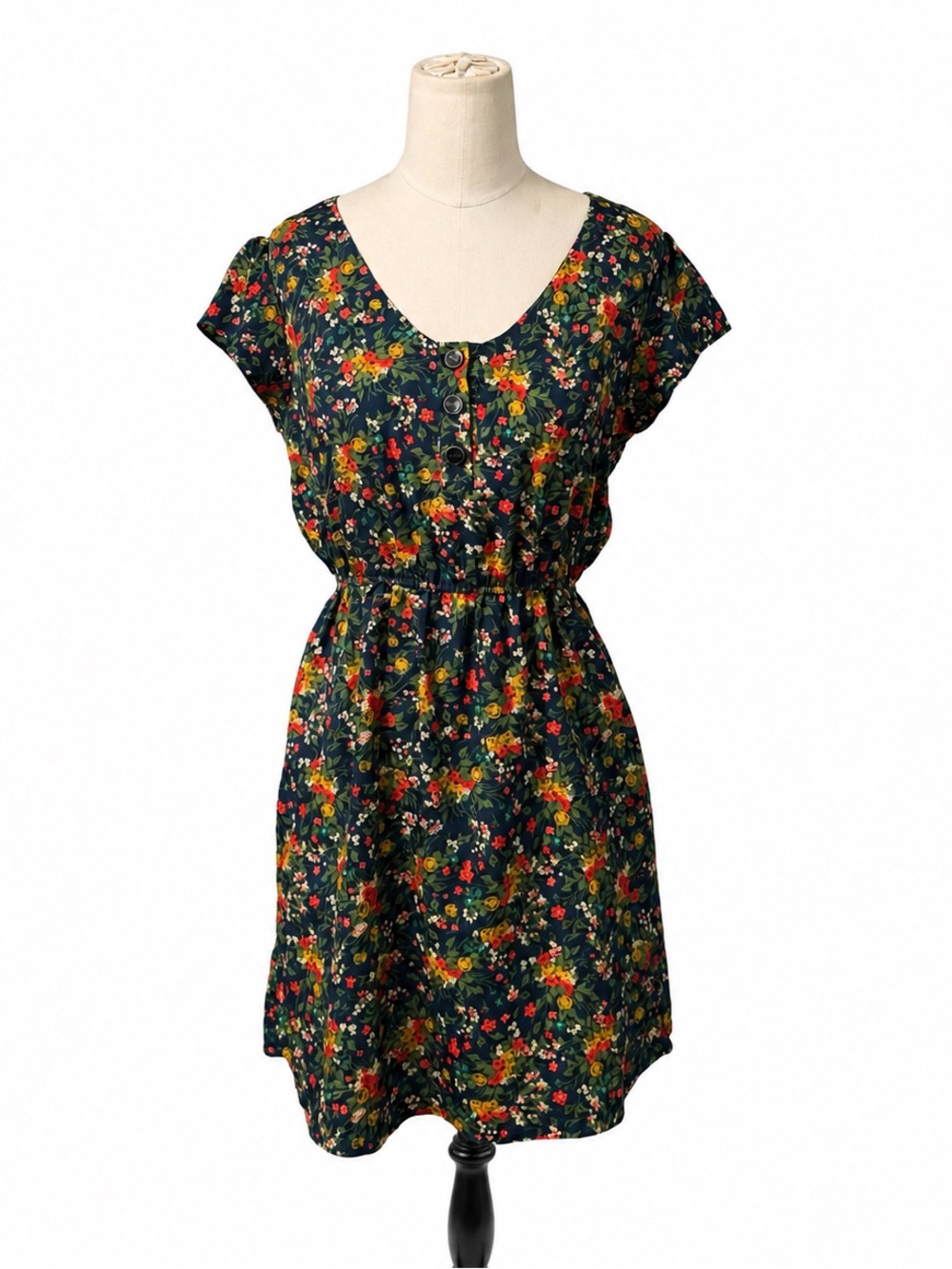 Tucker for Target Floral Button Front Dress Navy Multicolor Size M